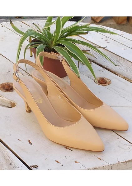 Nish N1567 Kadın Hakiki Deri Arkası Açık Topuklu Klasik Ayakkabı