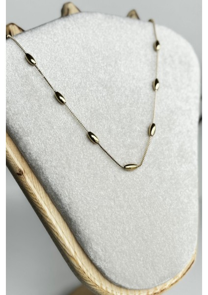 Özel Seri Oval Detaylı 45 cm Kadın Çelik Kolye Altın - 45 cm