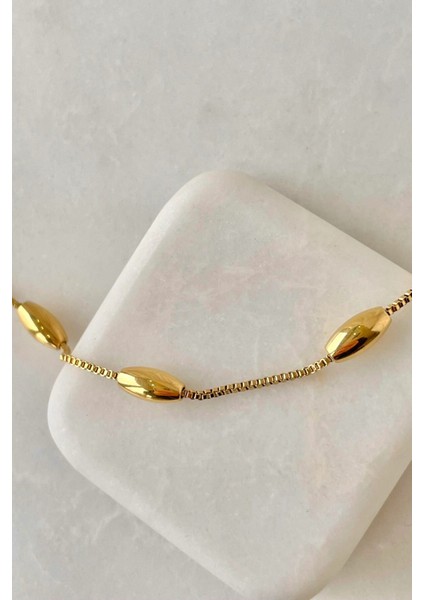 Özel Seri Oval Detaylı 45 cm Kadın Çelik Kolye Altın - 45 cm modelleri