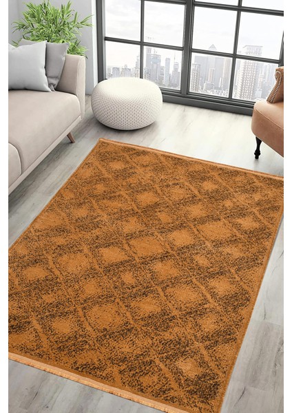 Serelia Şönil Kilim Dokuma ve Kaymaz Taban Antialerjik Makinede Yıkanabilir Leke Tutmaz Halı Hardal 200X290