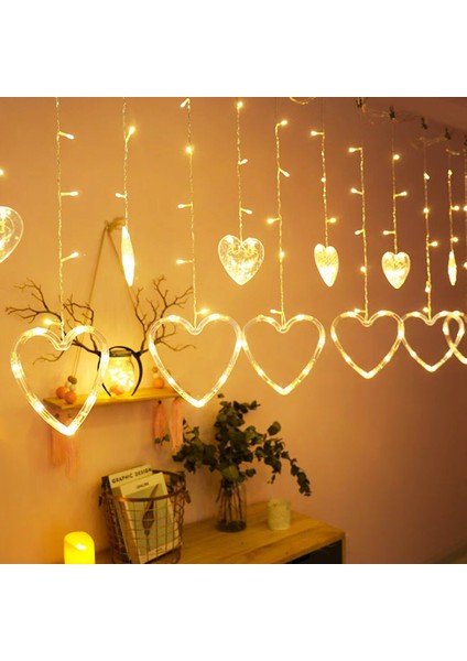 Gün Işiği - Kalpli̇ 3mt - Fi̇şli̇ Eklemeli̇ - Fonksi̇yonlu Lux Sarkit Perde LED - Dekor Lamba (5389)