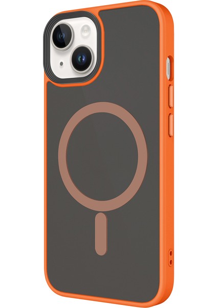 iPhone 14 Kılıf Mat Arka Yüzey Wireless Şarj Özellikli Mkst Flet M-Safe Kapak - Turuncu