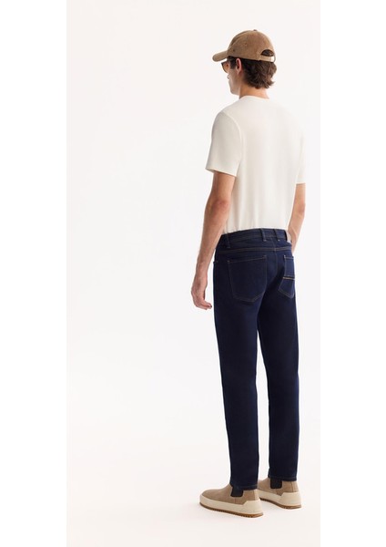 Erkek Lacivert Klasik Bel Pamuklu Rins Yıkamalı Berlin Slim Fit Jean Pantolon A52Y3531