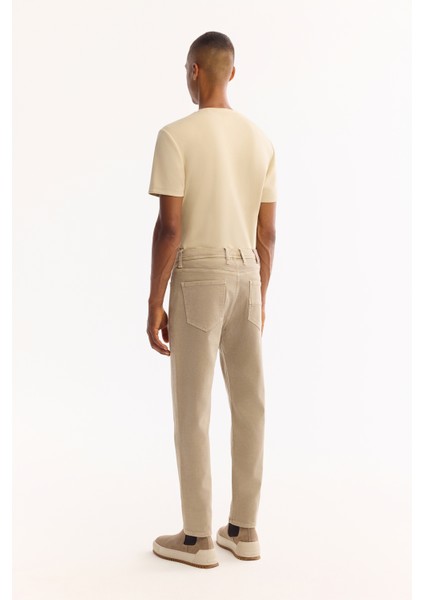 Erkek Bej Klasik Bel Pamuklu Parça Boya Yıkamalı Roma Crop Slim Fit Jean Pantolon A52Y3552