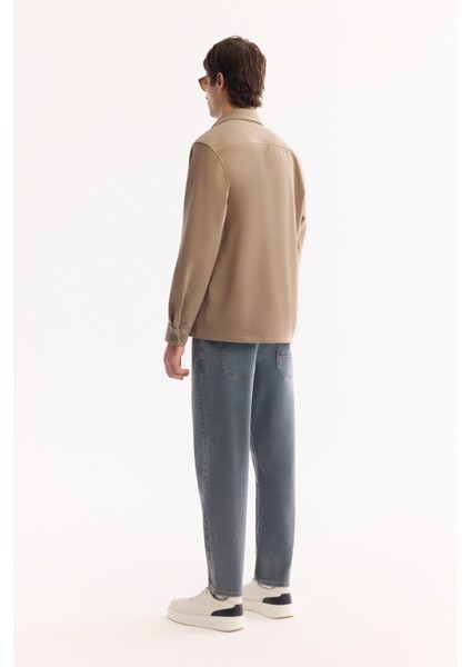 Erkek Vizon Klasik Yaka Rayon Karışımlı Comfort Fit Gömlek Ceket A52Y2043