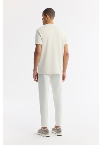 Erkek Kırık Beyaz Bisiklet Yaka Baskılı Bi-Stretch İnterlok Regular Fit T-Shirt A51Y1006