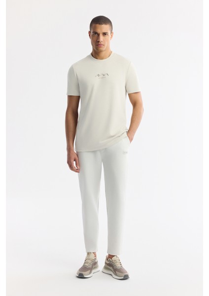 Erkek Kırık Beyaz Bisiklet Yaka Baskılı Bi-Stretch İnterlok Regular Fit T-Shirt A51Y1006