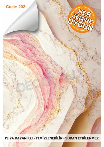 Suya Dayanıklı Mutfak Banyo Zemin Mermer Mobilya Fayans Yapışkanlı Folyo Kaplama Code 202