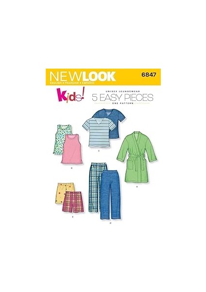 New Look Sewing Pattern 6847 Child Sleepwear, Size A (3-4-5-6-7-8)
