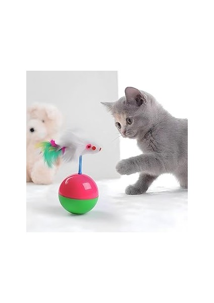 Kanji Kedi Oyun Topu Tüylü Fareli Hacı Yatmaz Eğitici Yavru Kedi Fare Kovalama Oyuncağı - Devrilmey