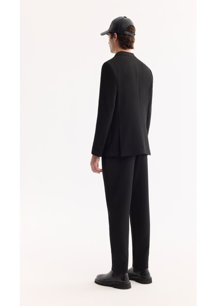 Erkek Siyah Mono Yaka Bi-Stretch Hafif Dokulu Blazer Comfort Slim Fit Ceket A52Y4013