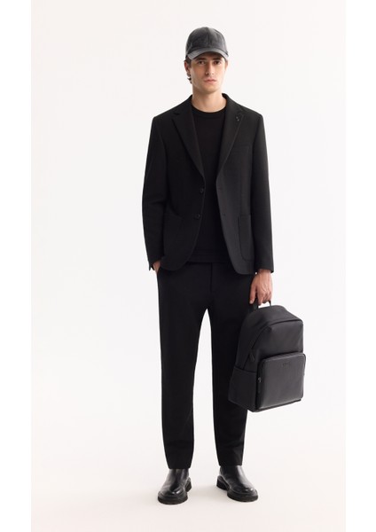 Erkek Siyah Mono Yaka Bi-Stretch Hafif Dokulu Blazer Comfort Slim Fit Ceket A52Y4013
