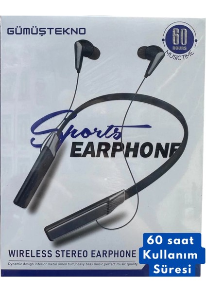 60 Saat Şarjlı Boyuna Takılan Kablosuz Bluetooth Kulaklık Sporcu Ios Android Uyumlu Bulututlu