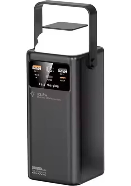 50000MAH Powerbank Taşınabilir Şarj Cihazı, 22.5W Hızlı Şarjlı Güçlü Işıklı Kamp Feneri