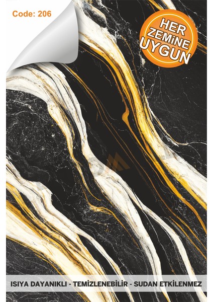 Suya Dayanıklı Mutfak Banyo Zemin Mermer Mobilya Fayans Yapışkanlı Folyo Kaplama Code 206