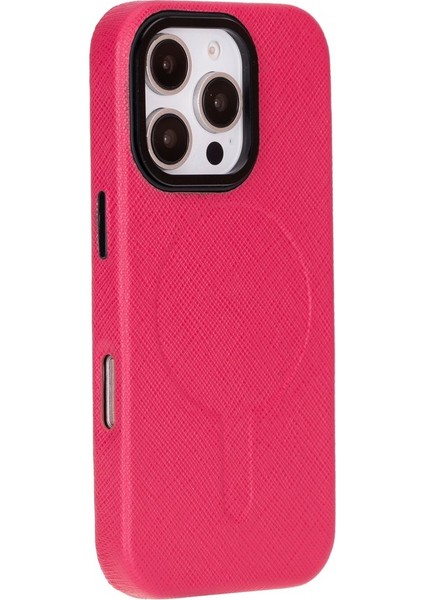 Apple iPhone 16 Pro Max Uyumlu, Hakiki Deri, El Yapımı Kılıf, Pembe