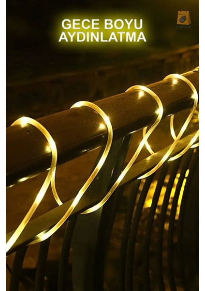 Solar Güneş Enerjili Esnek Flexible Şerit Hortum Bahçe Aydınlatma-10 Metre Sarı Günışığı Aydınlatma