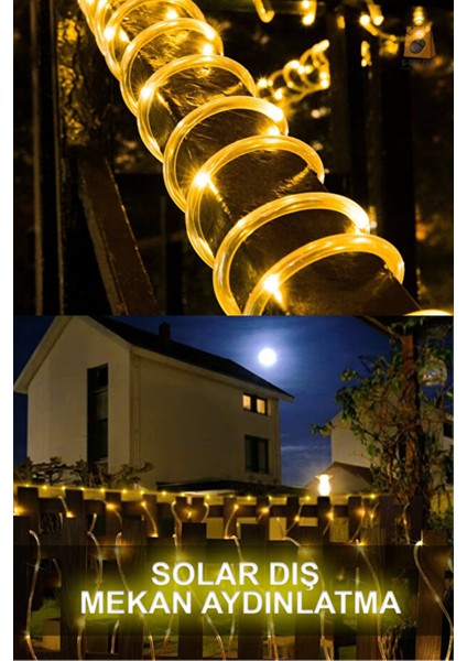 Solar Güneş Enerjili Esnek Flexible Şerit Hortum Bahçe Aydınlatma-10 Metre Sarı Günışığı Aydınlatma