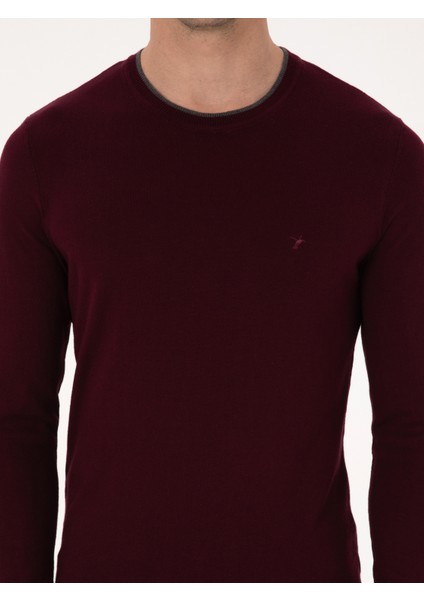 Erkek Bordo Slim Fit Pamuk Karışımlı Bisiklet Yaka Triko Kazak 50318676-VR014