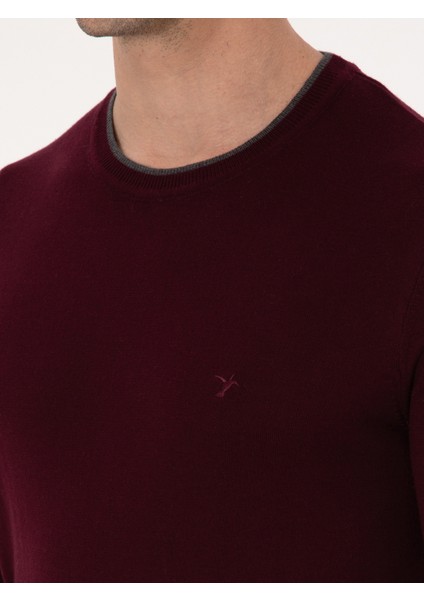 Erkek Bordo Slim Fit Pamuk Karışımlı Bisiklet Yaka Triko Kazak 50318676-VR014