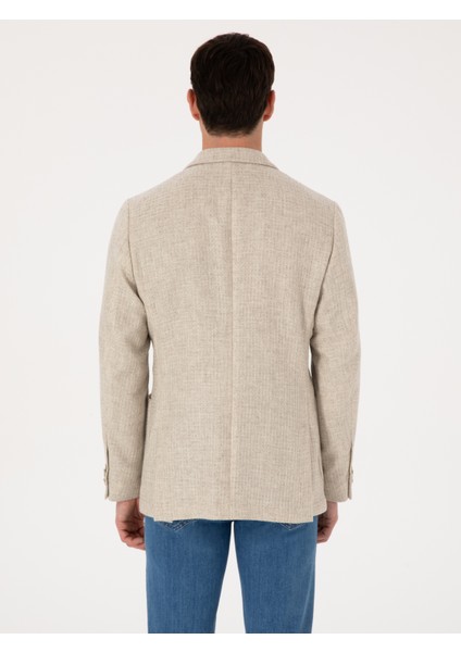 Erkek Bej Slim Fit Yün Kaşmir Karışımlı Mikro Desenli Ceket 50310754-VR011