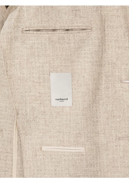 Erkek Bej Slim Fit Yün Kaşmir Karışımlı Mikro Desenli Ceket 50310754-VR011