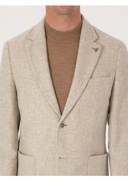 Erkek Bej Slim Fit Yün Kaşmir Karışımlı Mikro Desenli Ceket 50310754-VR011