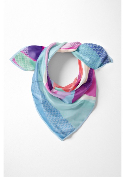 %100 Ipek Kadın Desenli Bandana 80X80