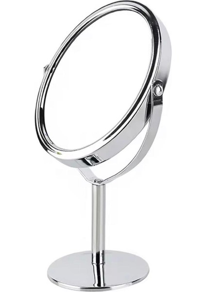 Oval Masaüstü Ayaklı 360° Dönebilen Çift Taraflı Büyüteçli Krom Ayna 18X10CM modelleri
