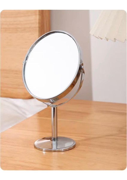 Oval Masaüstü Ayaklı 360° Dönebilen Çift Taraflı Büyüteçli Krom Ayna 18X10CM indirimleri