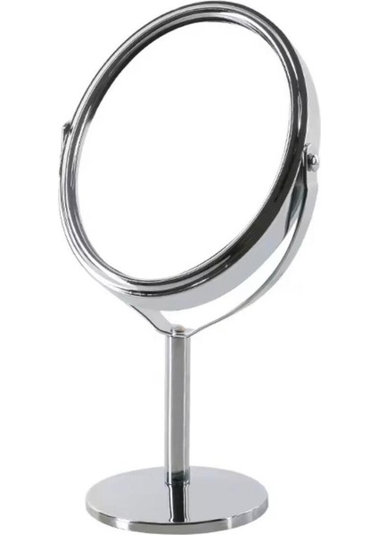 Oval Masaüstü Ayaklı 360° Dönebilen Çift Taraflı Büyüteçli Krom Ayna 18X10CM