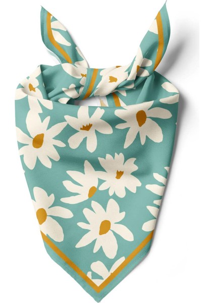 Papatya Desenli %100 Ipek Bandana 55X55