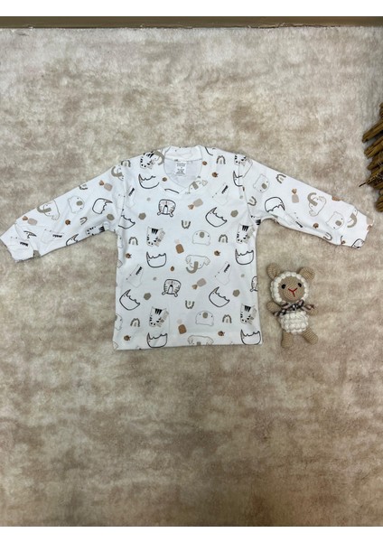 Krem Renkli Minimal Desenli 2’li Bebek Takımı – %100 Pamuk, Uzun Kollu Üst & Pantolon fiyatları