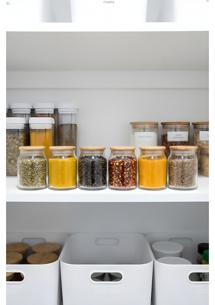 6’lı Vakumlu Cam Saklama Kabı Seti – 275 cc Bambu Kapaklı