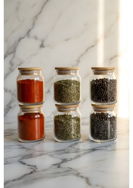 6’lı Vakumlu Cam Saklama Kabı Seti – 275 cc Bambu Kapaklı