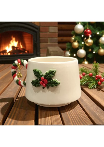 3D Kabartmalı Yeni Yıl 2026 Veya Harf Charm Hediyeli El Yapımı Seramik Kokinalı Kupa Bardak Mug