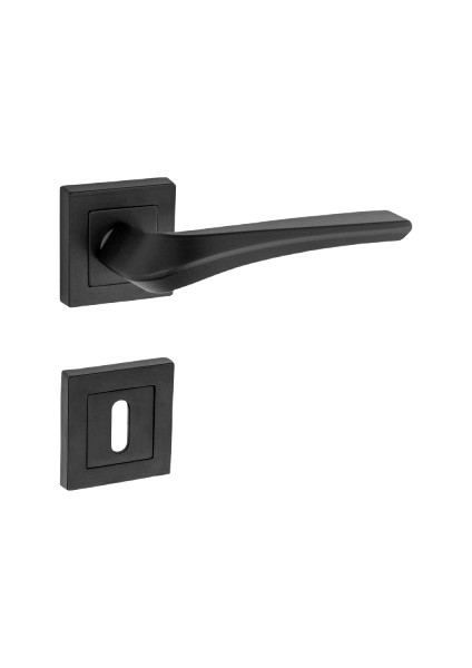 Venüs Kol Kare Rozetli Siyah Oda Kapı Kolu