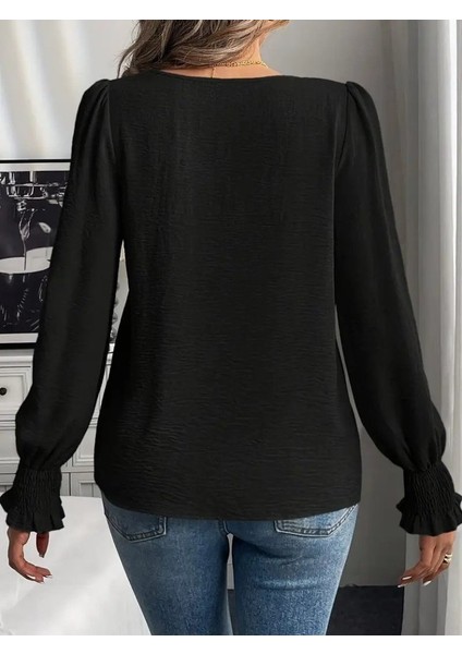 Kadın Uzun Kollu Yuvarlak Yaka Aerobin Bluz