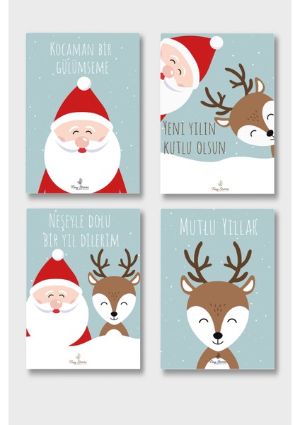 4'lü Yılbaşı Kutlama Kartı Seti/ Kartpostal fırsatları