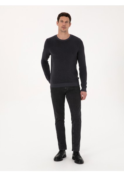 Erkek Antrasit Slim Fit Pamuk Karışımlı Bisiklet Yaka Triko Kazak 50318983-VR006