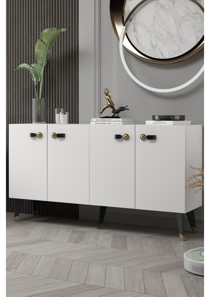 8222-64CT KB150 Konsol,tv Ünitesi Beyaz-Altın-Siyah