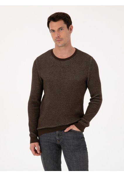 Erkek Kahverengi Slim Fit Kazak 50318983-VR029