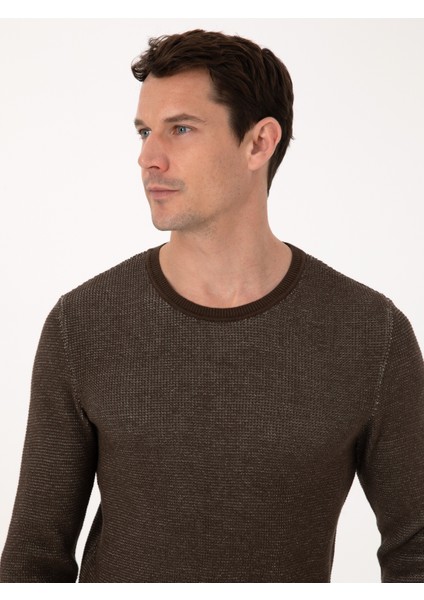 Erkek Kahverengi Slim Fit Kazak 50318983-VR029