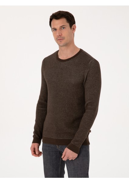 Erkek Kahverengi Slim Fit Kazak 50318983-VR029