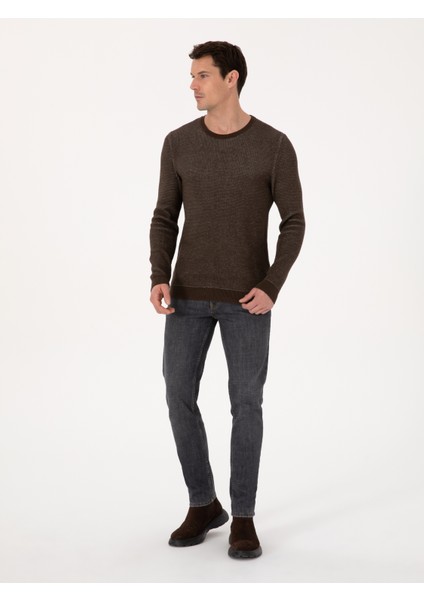 Erkek Kahverengi Slim Fit Kazak 50318983-VR029