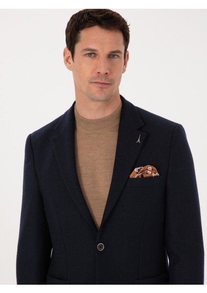 Erkek Lacivert Slim Fit Yün Karışımlı Spor Ceket 50270156-VR033