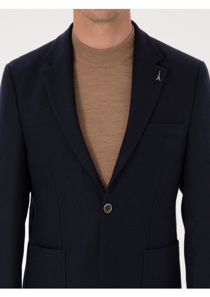 Erkek Lacivert Slim Fit Yün Karışımlı Spor Ceket 50270156-VR033