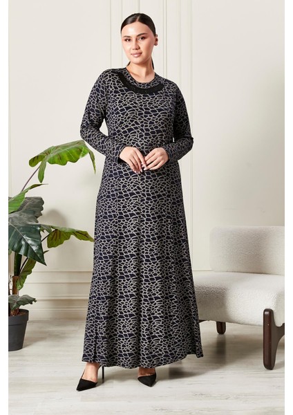 Kadın Buyuk Beden Yakası Taşlı Penye Elbise modelleri