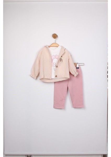 Çizgili 3lü Kız Bebe Takım