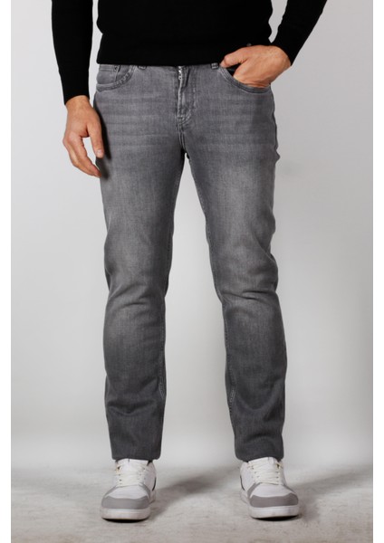 Erkek Kot Pantolon Slim Fit Dar Kesim 5 Cepli Gri 2242 6158